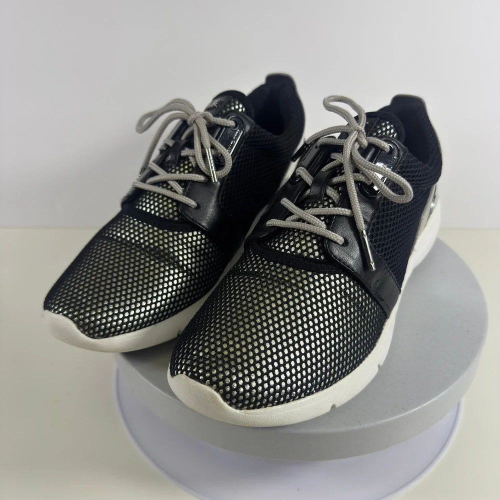 Michael Kors Allie Trainer Sneakers Black Silver Metallic Mesh Low Top Shoes‎ 7
